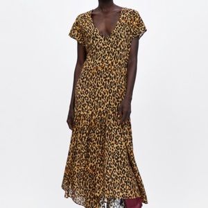 Zara Animal Print Asymmetrical Midi Dress S